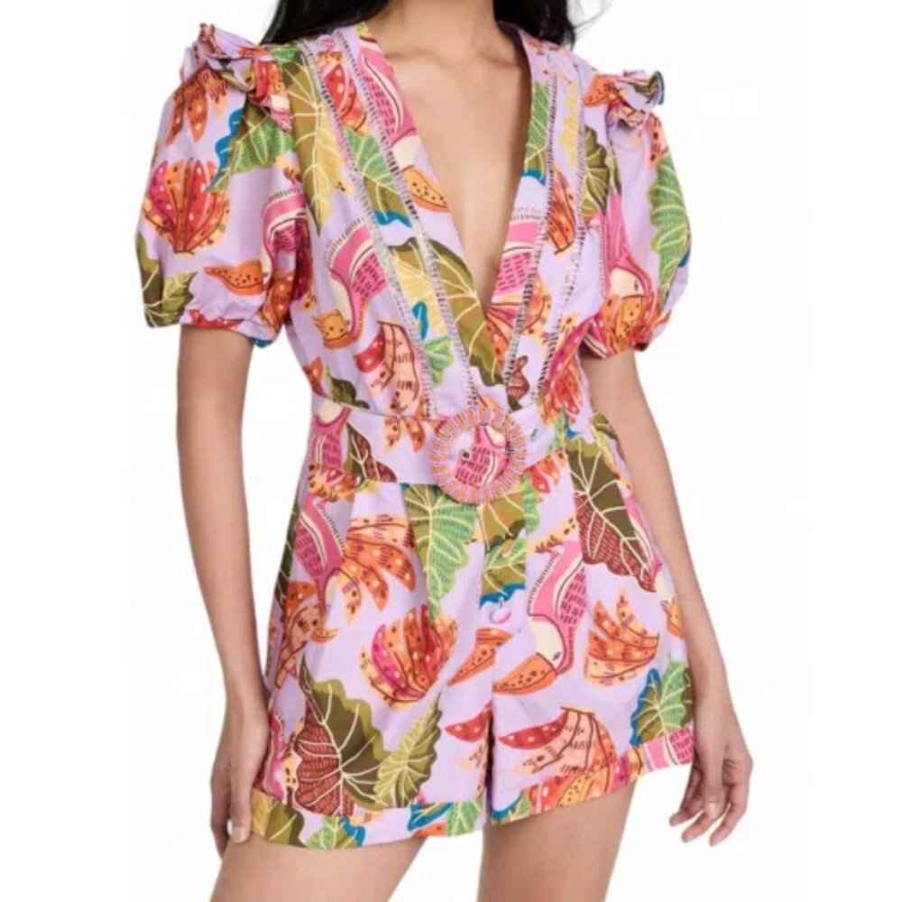 Farm Rio women's Lilac Beaks‎ & Bananas Romper